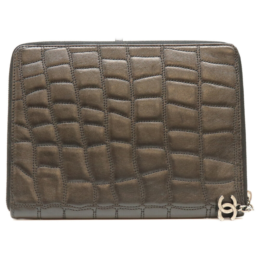 CHANEL Black Leather Notebook Cover Bookcase Pouch with Silver Hardware - Men's
